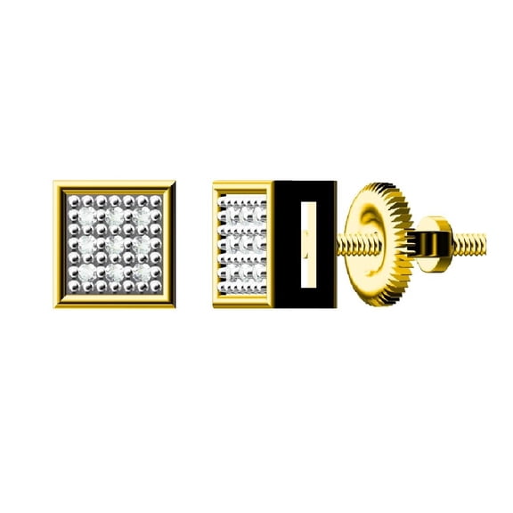 King of Bling's 0.05ct Micro Pave 925 Yellow Silver Diamond Square Earring For Men's & Women's
