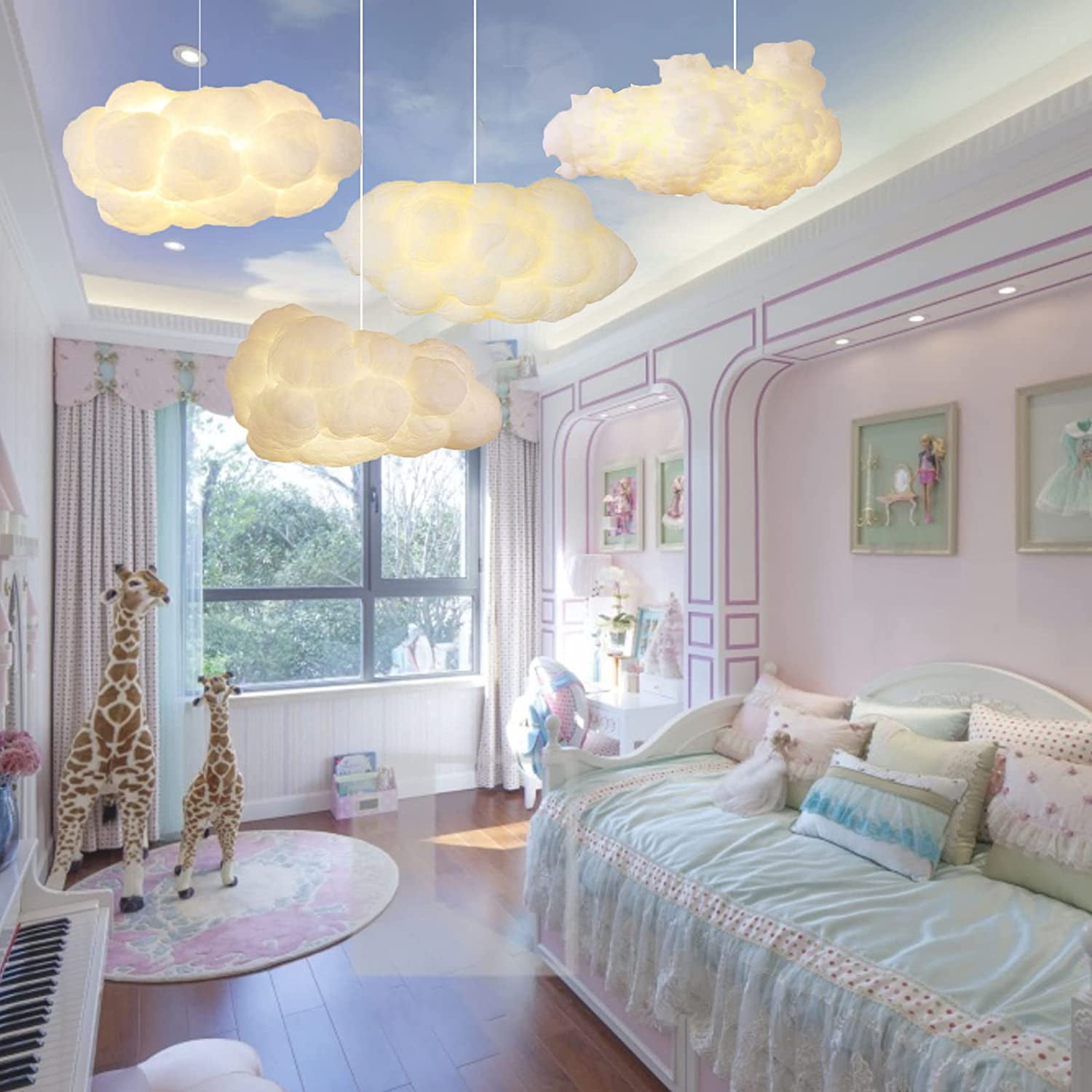 Arturesthome Modern Floating White Cloud Pendant Hanging Light Nordic Cotton Ceiling Light Fixture Girls Children's Living Room Bedroom Hotel Lobby Restaurant Clothing Store Chandelier