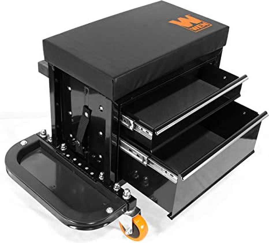 WEN 400-Pound Capacity Garage Glider Rolling Tool Chest Seat with Storage Pouch
