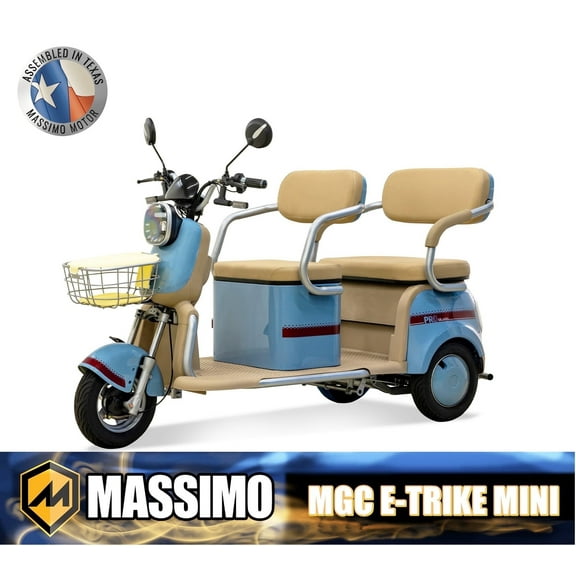 Massimo MGC E-Trike 3-Wheel Electric Cart – 17 MPH, 2-Seater Adult Scooter – Blue