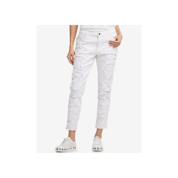 DKNY Ripped White Boyfriend Jeans White 25