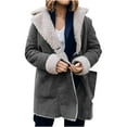 thumbnail image 3 of Womens Lined Jackets Lapel Collar Suede Coats Button Down Peacoat Winter Warm Outwear With Pockets Winter plus Size Coats for Women Wool Coats plus Size Womens Petite Wool Coat Peak Coat for Women, 3 of 4