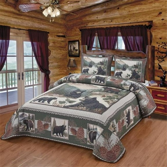 De Leon Collections 197645638962 Quilt Queen Blanket With 2 Pillow Shams Bears Of The Wild