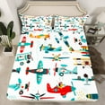 thumbnail image 2 of Manfei Cartoon Airplane Twin Sheet Sets,Aircraft Theme Twin Fitted Sheet,Blue Red White Flat Sheet For Boys Teens,Breathable Home Decor,3-Piece, 2 of 7