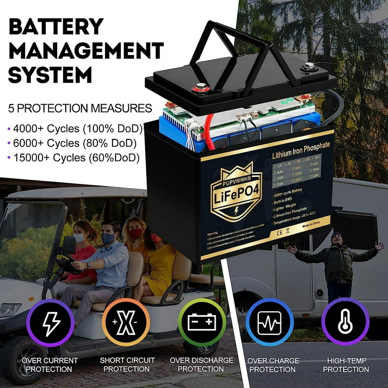 PUPVWMHB 12V 100Ah LiFePO4 Battery, 100% DOD 12V Lithium Batteries with  100A BMS, 5000+ times , Perfect for RV, Camping, Solar Panel System, Off  Grid