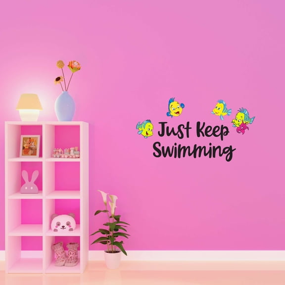 Just Keep Swimming Oyster Beautiful School Of Fish Mermaid Dolphin Colorful Fish Salt Water Princess Creatures Seahorse Unicorn Lovely Dream Holiday Decorating Wall Decal Sticker - Size: 20 In X 10 In