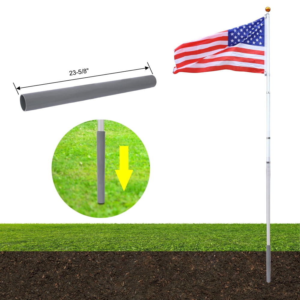 Gzxs 16Ft Telescopic Flag Pole Kit, Heavy Duty Aluminum Telescoping Flagpole, Outdoor Inground Flag Poles with 3x5 American Flag and Golden Ball Top for Commercial, Residential Use