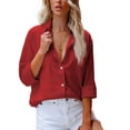 thumbnail image 1 of Womens Long Sleeve Button Down T Shirt Blouse Loose Fit Casual Lapel V-Neck Pocket Tops, 1 of 2