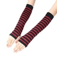 thumbnail image 2 of Resicozy Womens Long Fingerless Gloves Women Arm Warmer Knit Winter Arm Warmers Thumbhole Stretchy Striped Gloves Red, 2 of 2