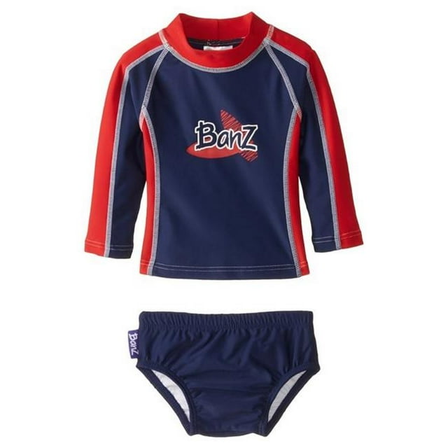Banz BZ14-S2-NR -1 Baby Long Sleeve Rash Guard & Nappy Set, Navy & Red - Size 1
