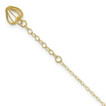 Primal Gold 14 Karat Yellow Gold Oval Link Chain with Diamond-cut Heart Cage 9-inch Plus 1-inch Extension Anklet