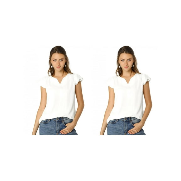 NOMADIC NOOK Women's 2 Packs Solid V Neck Cap Short Sleeves Work Blouse