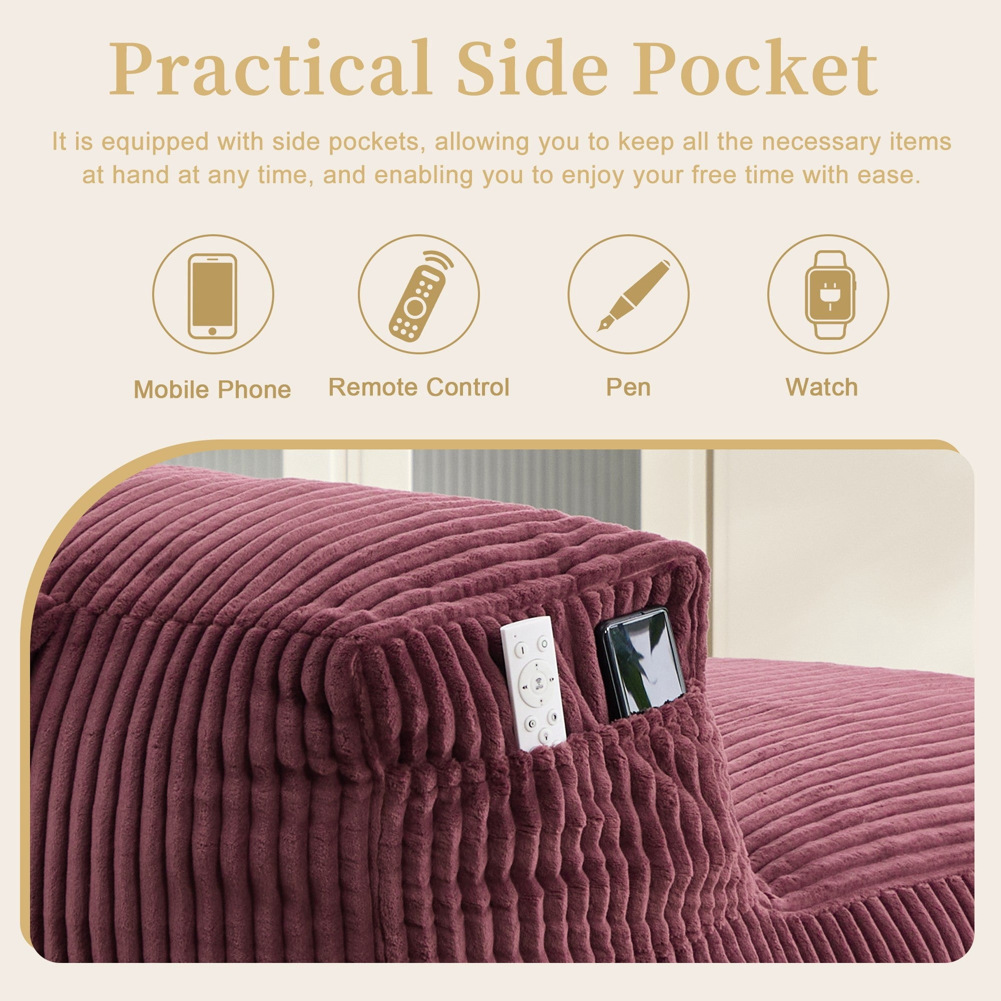 Sailvan Big Bean Bag Chair for Adults with Ottoman,Large Lounger Sofa,Soft Corduroy Beanbag Chair for Bedroom Dorm Living Room WINE RED