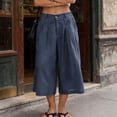 thumbnail image 2 of Women's Beach Capri Pants Cotton Linen Loose Fit Wide Leg Pants High Waisted Pleated Summer Vacation Trousers, S-3XL, 2 of 9