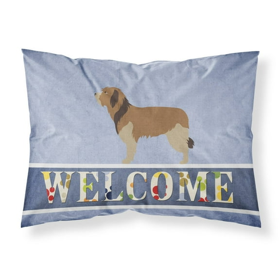 Catalan Sheepdog Welcome Fabric Standard Pillowcase Blue