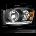 thumbnail image 2 of DNA Motoring  For 06-09 Dodge Ram Truck 1500 2500 3500 LED  DRL Headlight Lamps Pair Black Amber, 2 of 9