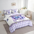 thumbnail image 3 of Castle Fairy Flying Gradient Butterflies Girl Bedding Comforter Set 7-Piece,Geometric Plaid Grid King Bedding Sets,Purple Floral Flowers Ultra Soft Bed Sheets,Breathable Home Decor,Reversible, 3 of 7