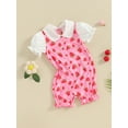 thumbnail image 3 of Biekopu Baby Girl Strawberry Romper Cute Doll Collar Puff Sleeve Frill Trim Heart Print Jumpsuit Infant Toddler Girl Clothes, 3 of 9