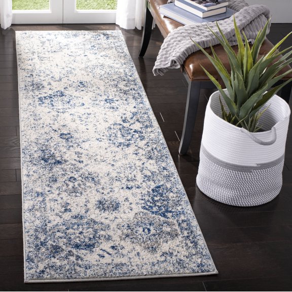 SAFAVIEH Runner Rug 2'3"x22' - Madison Collection - Transitional Modern Design, White & Royal Blue, Non-Shedding & Easy Cleaning, Ideal for Living Room, Bedroom, Dining Space, Entryway (MAD611C)