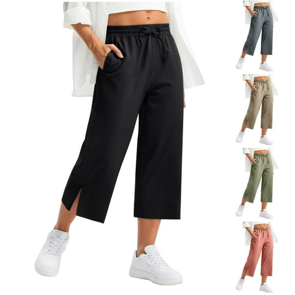 Xunlbb Cropped Pants for Women Loose Fit Capri Trousers Lightweight Breathable Solid Color Womens Pants with Side Pockets Gym Training Yoga Pant Plus Size S-XXL