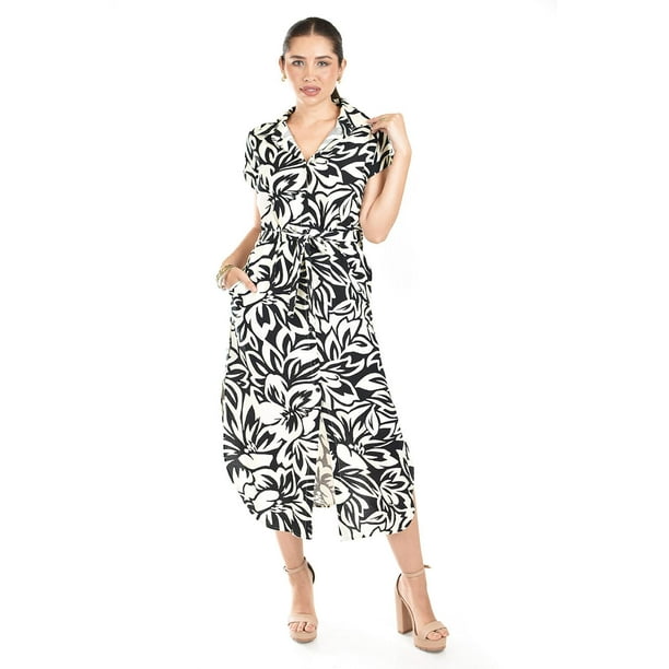 Vestido camisero estampado tropical Roman Fashion /Juvenil, 2619 (Negro) negro CH