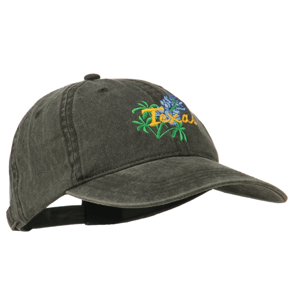 Texas State Bluebonnet Flower Embroidered Cap - Black OSFM