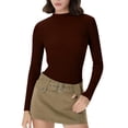 thumbnail image 7 of Fshiont Y2k Womens Long Sleeve Stretch Mock Neck Ribbed T-Shirt Slim Fit Casual Basic Tops Brown One Size, 7 of 7