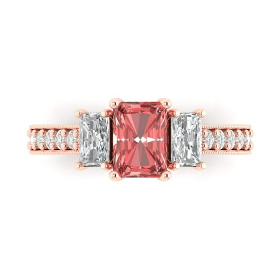 Clara Pucci 14K Rose Gold 1.88ct Garnet Three-Stone Ring for Women