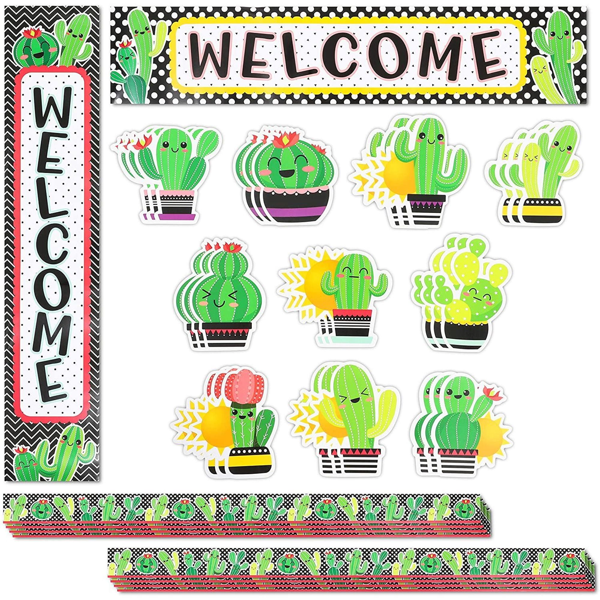 40 Pieces Set Classroom Decoration With Welcome Banner Cutouts Borders Cactus Themed Walmart Com Walmart Com
