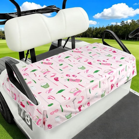 Pink Golf Themed Golf Cart Seat Covers, Universal Fit for EZGO, Club Car, Yamaha 51"x31", 2 Passenger Golf Cart Seat Protector, Durable Washable
