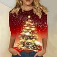 thumbnail image 2 of Womens T-shirts Xmas Tree Print Christmas Shirts 3/4 Sleeve Tops Round Neck Casual Trendy Holiday Graphic Tees (L, Red), 2 of 5