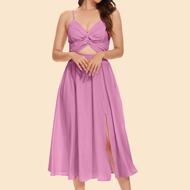 LOVZFMLL Robes Mode Femme Robe à Bretelles Colorées Col en V avec Rabat