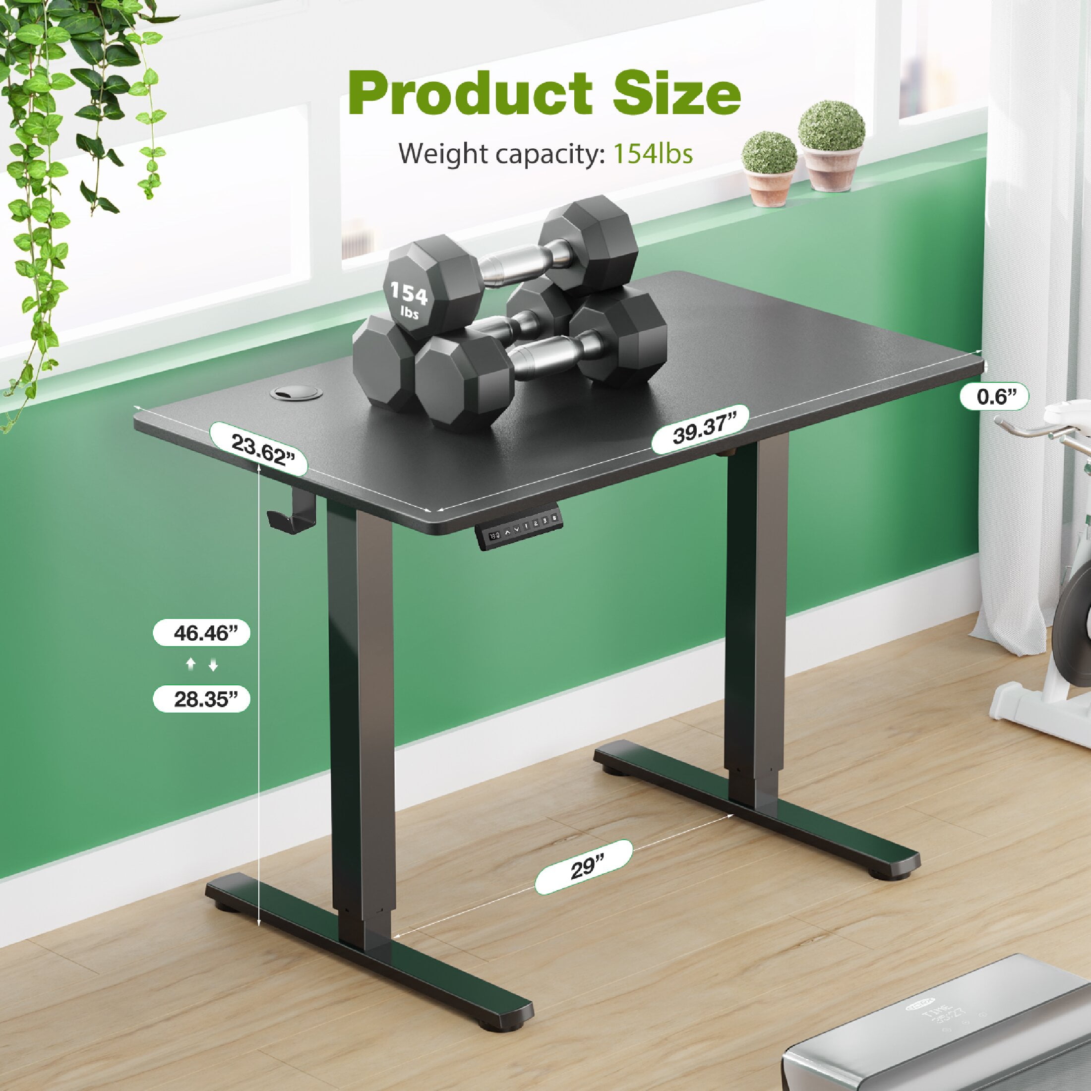 CONCETTA 40x24 inch Electric Standing Desk - Height Adjustable Gaming Workstation for Home Office, Black