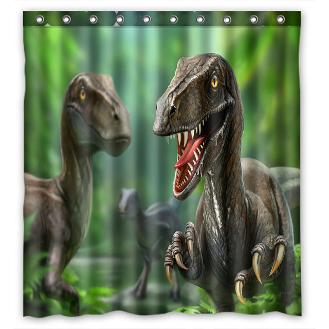 Cortina de Ducha de poliéster impermeable ABPHQTO Tres Dinosaurios Velociraptors Nature 160x180 cm