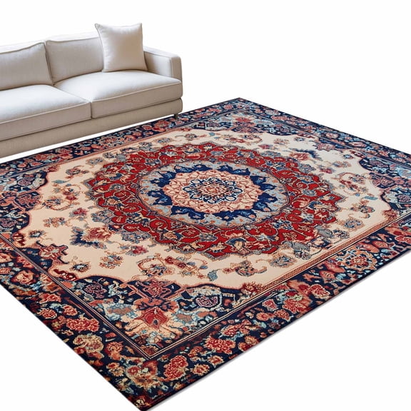 Area Rug 3x5ft Oriental Medallion Washable Area Rugs for Living Room Retro Accent Non Slip Floor Carpet Mat for Kitchen Entryway Bathroom Office Home Decor