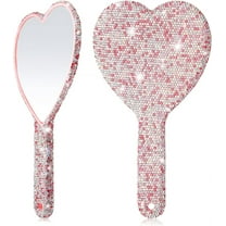 NOGIS 1 Pcs 6.5 Inch Bling Rhinestone Handheld Mirror Dazzling Adorable Heart Shaped Hand Mirrors with Handle Decorative Cosmetic Mirror Glitter Makeup Mirror for Women Girls Bride Gifts (Pink)