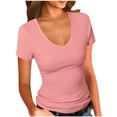 thumbnail image 3 of TaTaai Women's Adjustable Neck Short Sleeve Top - Solid Color Loose Fit, V & Crew Neck Basic Shirt for Casual Daily Use Gift, 3 of 6