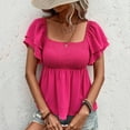 thumbnail image 2 of Timegard Tops for Women Trendy Ruffle Short Sleeve Square Neck Ruched Loose Summer Beach Casual Tee Shirts, 2 of 7