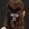 thumbnail image 3 of HEVIRGO Hair Barrette Anti-slip Shiny Rhinestone Vintage Style Flower Shape Women Hair Clip Headdress Blue Alloy, 3 of 7