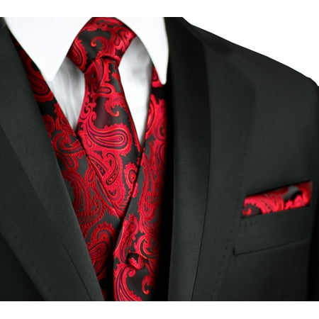 Italian Design, Men's Formal Tuxedo Vest, Tie & Hankie Set for Prom, Wedding, Cruise in Apple