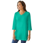 Woman Within Women's Plus Size Perfect Three-Quarter Sleeve V-Neck Tunic Color: Pretty Jade Size: 4X