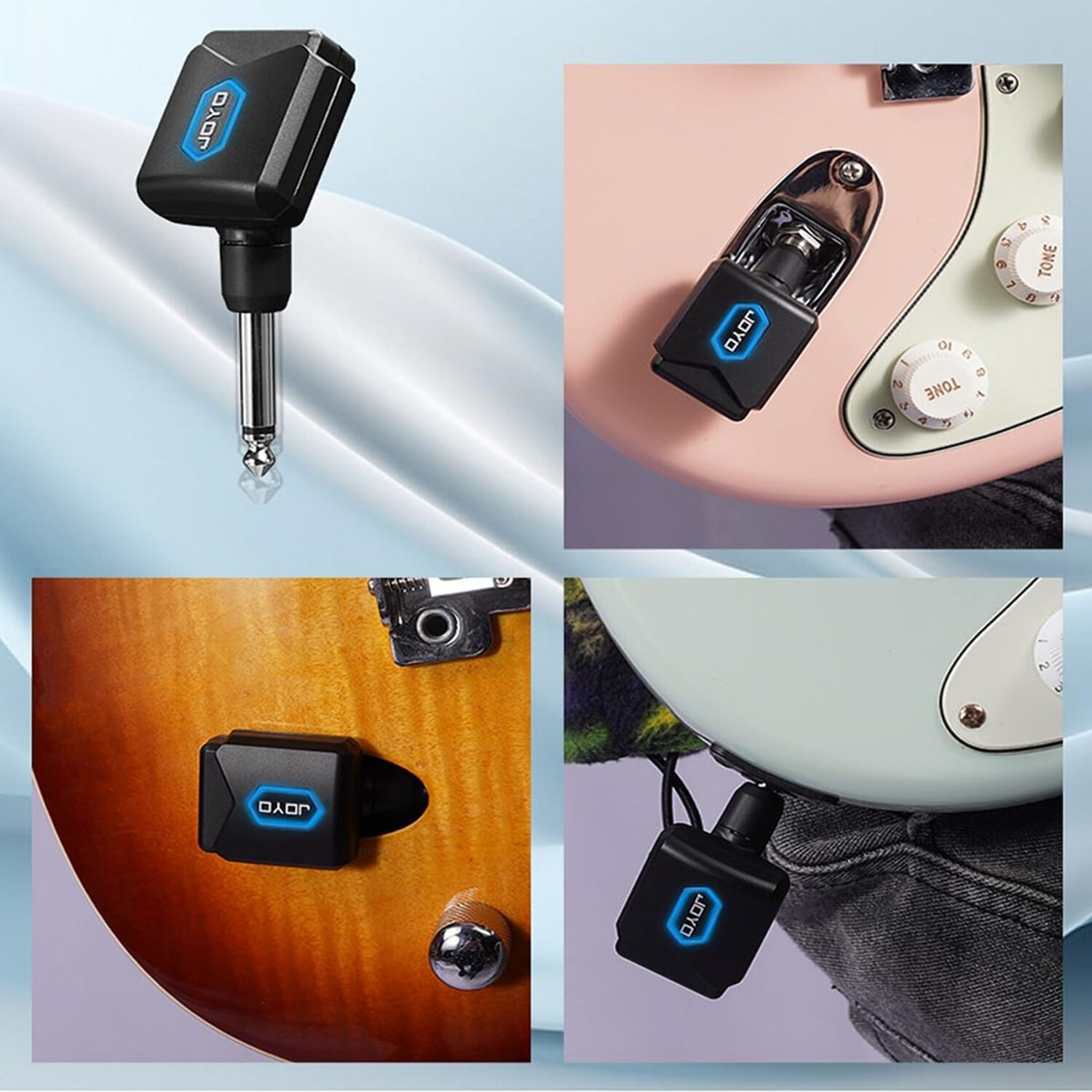 JOYO 5.8GHz Wireless Guitar Transmitter Receiver 18H Total Battery Life with Charging Case 4 Channels for Guitar Bass