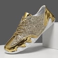thumbnail image 2 of Gold Glitter Sneakers for Women Sparkly Low Top Party Shoes Unisex Casual Lace Up Sneaker with Metallic Accents Non-Slip Sole,Size 6, 2 of 9