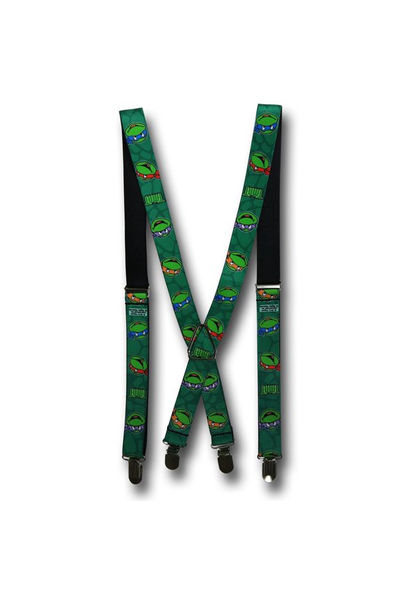 Classic Teenage Mutant Ninja Turtles Turtle Faces Tmnt Green Turtle Shell Suspenders  1.0" Wide