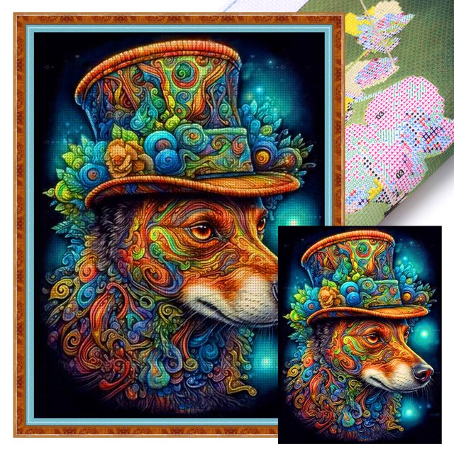 Hilo Algodón Bordado Punto Cruz Con Perro Colo Impreso 11CT 40x55cm Rojo