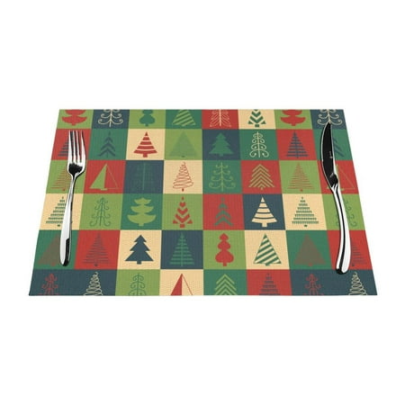 

XMXT Woven Placemats Set of 1 Christmas Tree Creative Plaid Stain Resistant Table Runner Anti-Skid Place Mats for Dining Table 12 x 18 inches