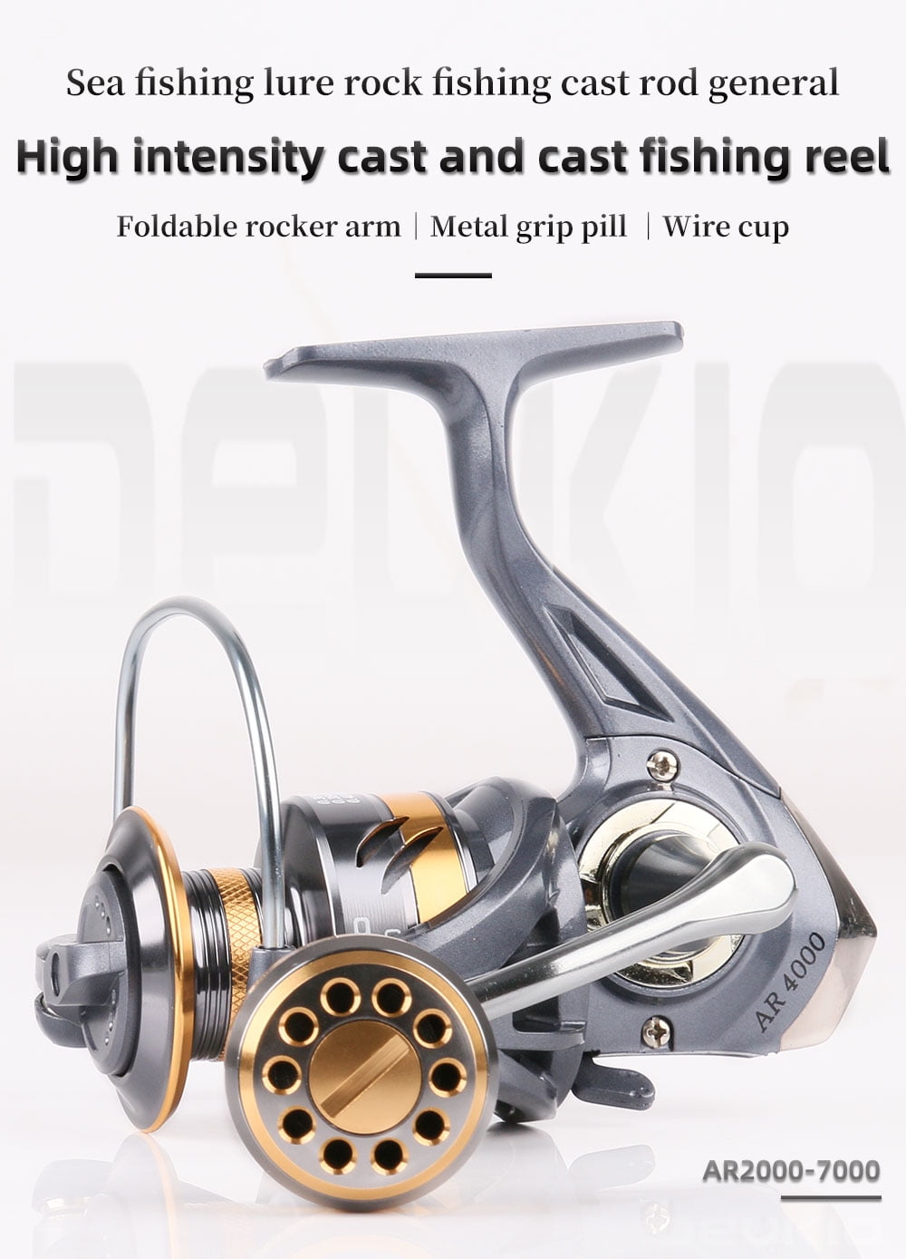 DEUKIO Spinning Fishing Reel AR2000-7000 Speed Ratio 5.2:1 Bearing 2BB Metal Spool Foldable Rocker Arm Fishing Tool