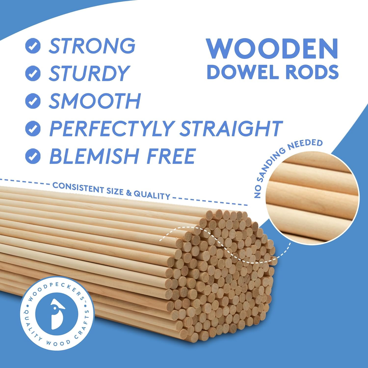 Dowel Rods Wood Sticks Wooden Dowel Rods - 7/16 x 12 Inch Unfinished Hardwood Sticks - for Crafts and DIYers - 10 Pieces by