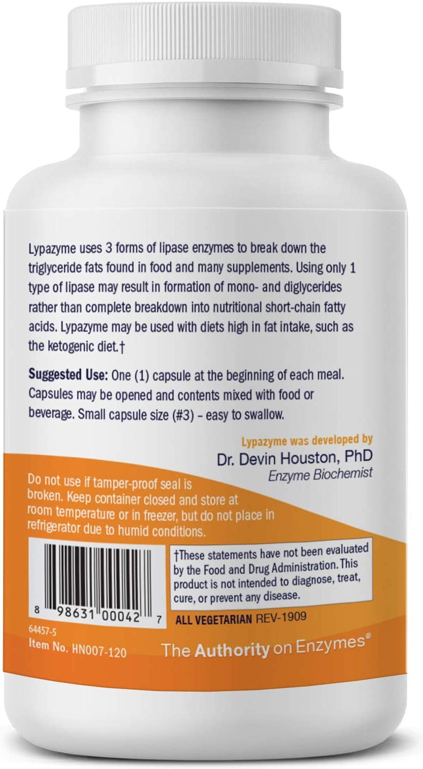 Houston Enzymes Lypazyme – Digestive Enzymes for Fat Digestion with Lipase – Keto-Friendly Digestive Health Supplement for Bloating Relief – 120 Capsules