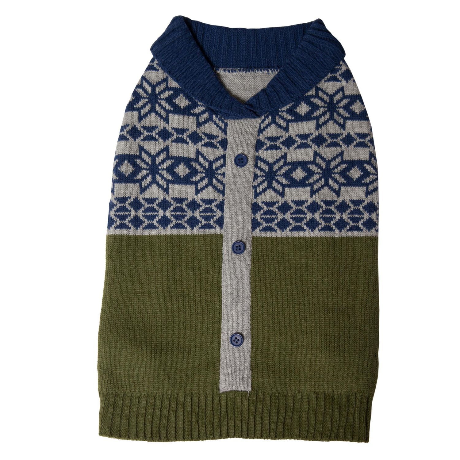 Holiday Time Green Fair Isle Cardigan Dog Sweater